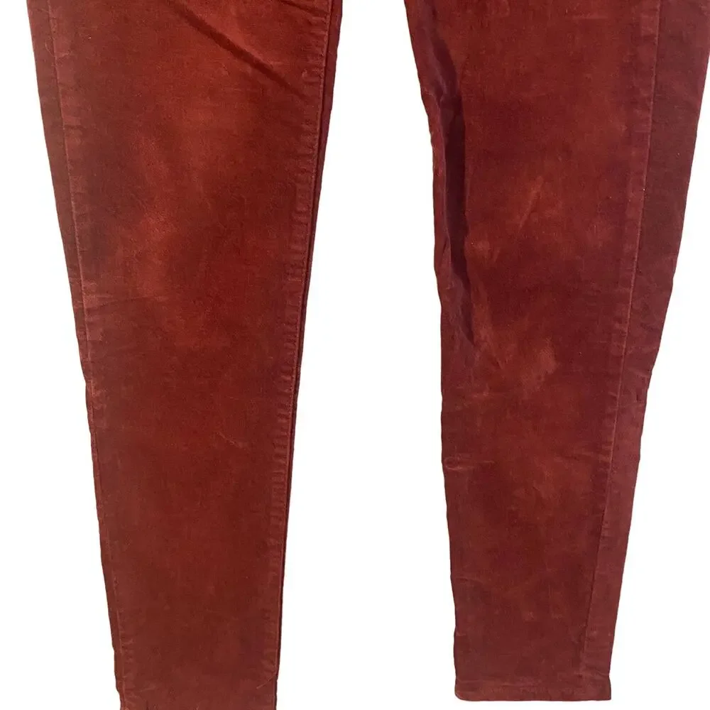J. Crew Maroon Velvet Skinny Jeans Mid Rise Cotton Blend Women Sz 27